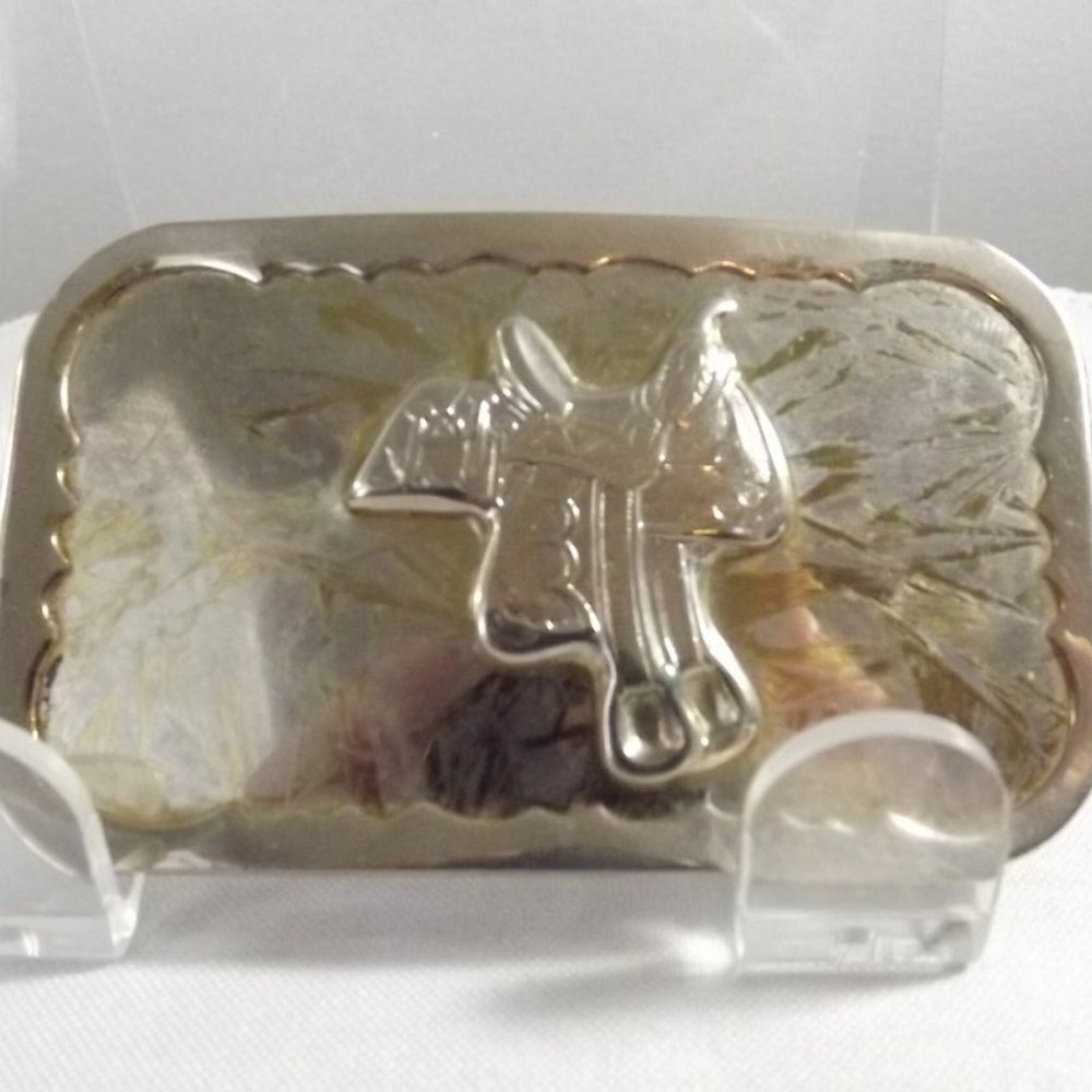 Western Saddle Silver Tone Belt Buckle